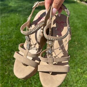 Jellypop Tan Wedges with Rhinestone Details